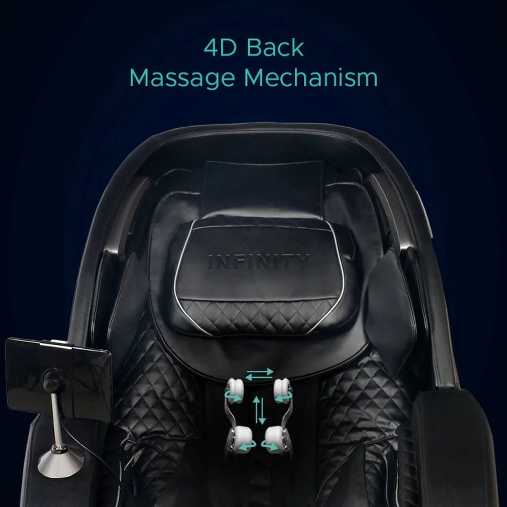 Four rollers with directional arrows illustrating the 4D mechanism on the Infinity Palisade Pro 4D Chair backrest