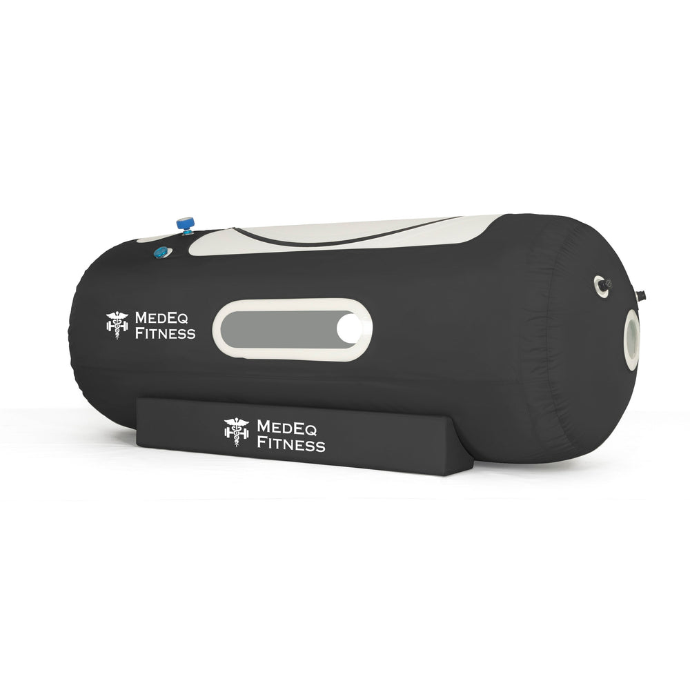 MedEq TimeCapsule Air 1.5 soft-shell hyperbaric chamber, black, angled view