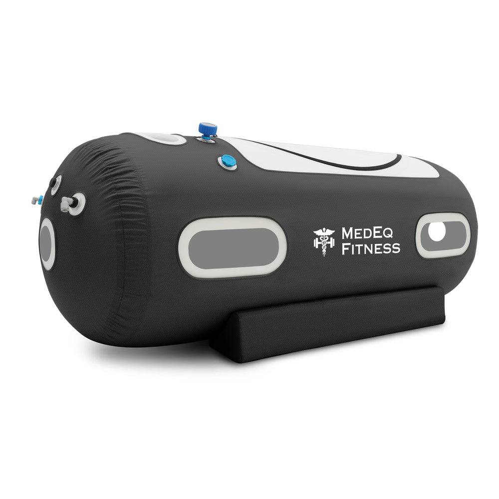 MedEq TimeCapsule Air 1.5 soft-shell hyperbaric chamber, black, angled view