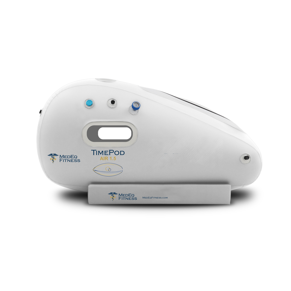 MedEq TimePod Air 1.5 Pro soft-shell hyperbaric chamber in white, side view