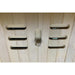 Six rounded vent slots and a turning wooden knob on the hemlock wall of the Blisspod Bergen Chromotherapy Sauna