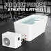 Measurement graphic showing 66.70, 31.40 and 24.02 inch dimensions of the AMBOHR Cold Plunge Fiber Core Flex Tub on a gym floor