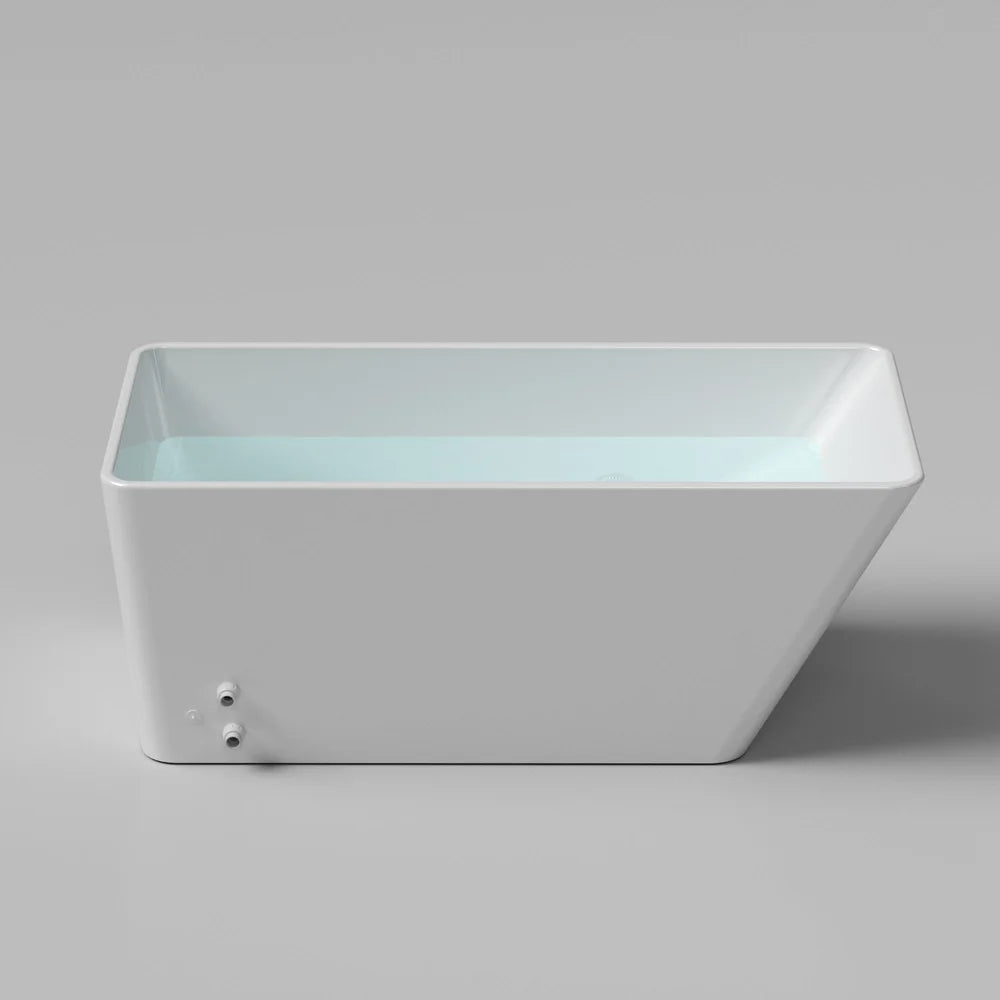 Straight-on front render of the AMBOHR Cold Plunge Fiber Core Flex Tub FiberCore Flex filled with pale blue water on grey studio floor