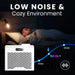 Noise level chart placing the AMBOHR Mini Chiller Cold Therapy Chiller near 50db beside a sleeping user