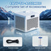 Infographic showing AMBOHR Mini Chiller Cold Plunge Tub Chiller dimensions with included power cord and filter