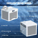 Callout diagram naming filter, LED screen, cooling holes, inlet and outlet on the AMBOHR Mini Chiller Cold Plunge Tub Chiller