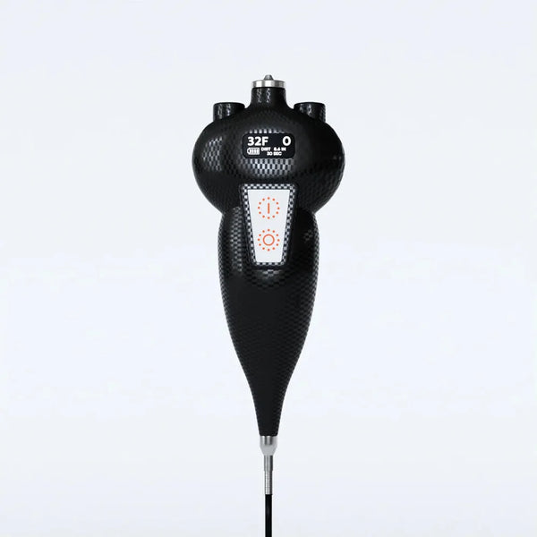 Carbon Black handpiece of the America Cryo SubZero shown front-on with display and shielded cord