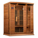 Three-quarter view of the Maxxus Montilemar 3 Person Sauna with glass door, side windows and illuminated roof lights