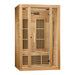 Left angled view of the Maxxus Seattle 2 Person Infrared Sauna showing glass door, side wall and interior bench