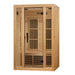 Right side angled view of the Maxxus Seattle 2 Person Far Infrared Sauna with glass door and hemlock wall panels