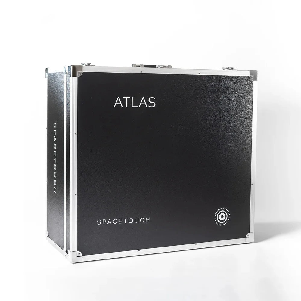 Closed black flight case marked ATLAS used to transport the Galaxy Zero Atlas LED Light Therapy Capsule
