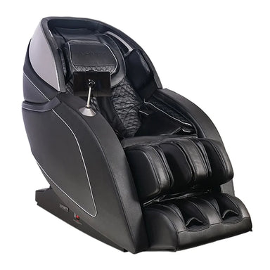 Angled studio view of the black Infinity Palisade Pro 4D Chair with tablet remote, quilted seat and foot wells