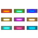 Nine selectable ceiling light colors of the Blisspod Milano Sauna shown in a grid of close-up LED panel photos