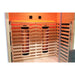 Twin glowing rear heaters and heat intensity knobs inside the Blisspod Vantaa RED Red Light Therapy Sauna