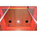 Ceiling of the Blisspod Venetian RED Sauna with two speakers, ionizer, spot light, vent and red LED perimeter strips