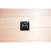 Rotary heat intensity knob marked 20 to 100 on the hemlock wall of the Deluxe Sauna Vienna RED cabin