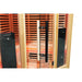 Tempered glass door with black bar handle flanked by therapy panels on the Blisspod Vienna RED Red Light Therapy Sauna