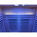 Rear backrest, ceiling light and blue chromotherapy glow inside the Blisspod Milano Full Spectrum Sauna