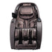 Brown Infinity Massage Chairs Palisade 4D Max seen head-on with quilted headrest, side dial and stacked leg wells