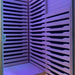 Two full height slatted infrared heater panels meeting in the Blisspod Helsinki Chromotherapy Sauna corner