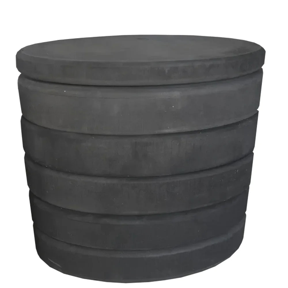 Six round black height pads stacked on white, included with the Cryo Innovations XR Cryochamber