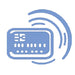 Blue contactless card icon marking the built-in point of sale on the Cryo Innovations XR Cryo Kiosk Cryotherapy Chamber