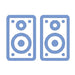 Pair of speaker icons representing in-cabin stereo sound on the Cryo Innovations XR Cryo Kiosk Electric Cryotherapy unit