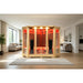Blisspod Vienna RED Infrared Sauna positioned on wood flooring in a furnished open plan living area