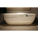 Warmly lit side render of the Dreampod Home Float Pro with the cover closed and brand logo on the glossy white shell