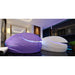 Purple and white pods with lilac lit door seams on black marble flooring, two Dreampod Vmax Float Pod colour finishes