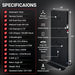 Specification list and labeled rear view with dimensions of the EXESAS Full Body Red Light Therapy Panel 1620W