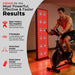 Irradiance, 9-wavelength, stand and remote callouts for the EXESAS ELITE 1800PRO Infrared LED Panel with cyclist training nearby