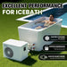 Poolside infographic for the Go Chiller Cold Plunge Fiber Core Flex Tub citing 111 and 140 gallon capacity and 50db silent mode