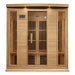 Straight-on front view of the Maxxus MX-K406-01 Low EMF Sauna in hemlock with glass door, side windows and roof lighting