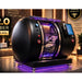 Warm-lit spa room promo showing the Galaxy Zero Apollo 2.0 Oxygen Chamber with purple cabin lighting and text overlays