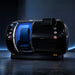 Galaxy Zero Jupiter Pro Hyperbaric Chamber in a dark studio, chrome door ring open over blue-lit seating and ports