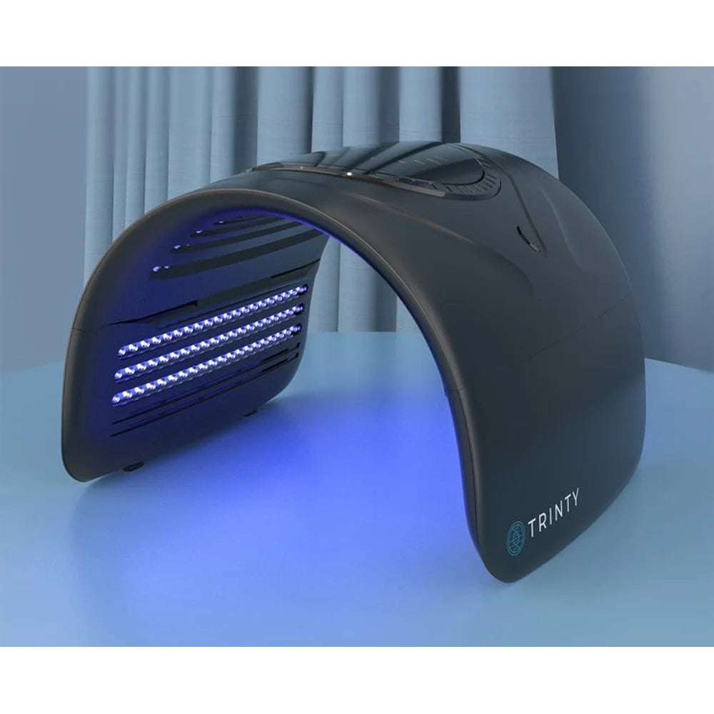 Galaxy Zero Trinty LED Skin Device shown at an angle with blue LED rows glowing inside the black arched canopy