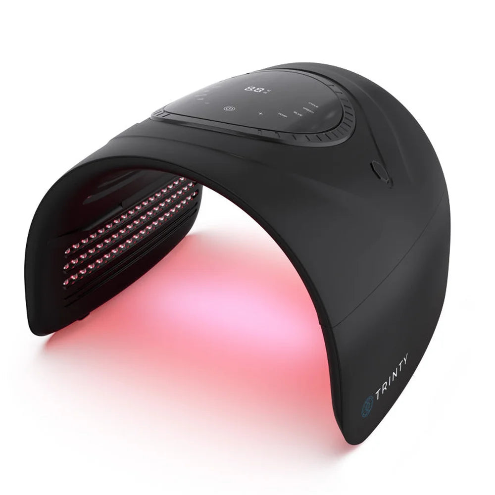 Galaxy Zero Trinty LED Skin Device angled to show the top touch display while red LEDs glow beneath the arch