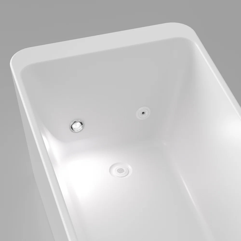 Interior close-up of the AMBOHR Cold Plunge Fiber Core Flex Tub FiberCore Flex showing chrome inlet nozzle, return port and floor drain