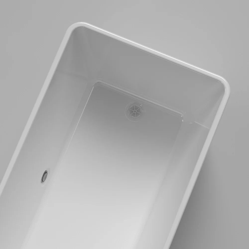 Overhead view into the empty basin of the AMBOHR Cold Plunge Fiber Core Flex Tub FiberCore Flex with rolled rim and floor strainer