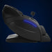 Curved chromotherapy strip glowing blue along the side shell of the Infinity Aura Elite in profile