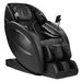 Angled front hero shot of the black Infinity Aura Elite Massage Chair with quilted seat and mounted tablet remote