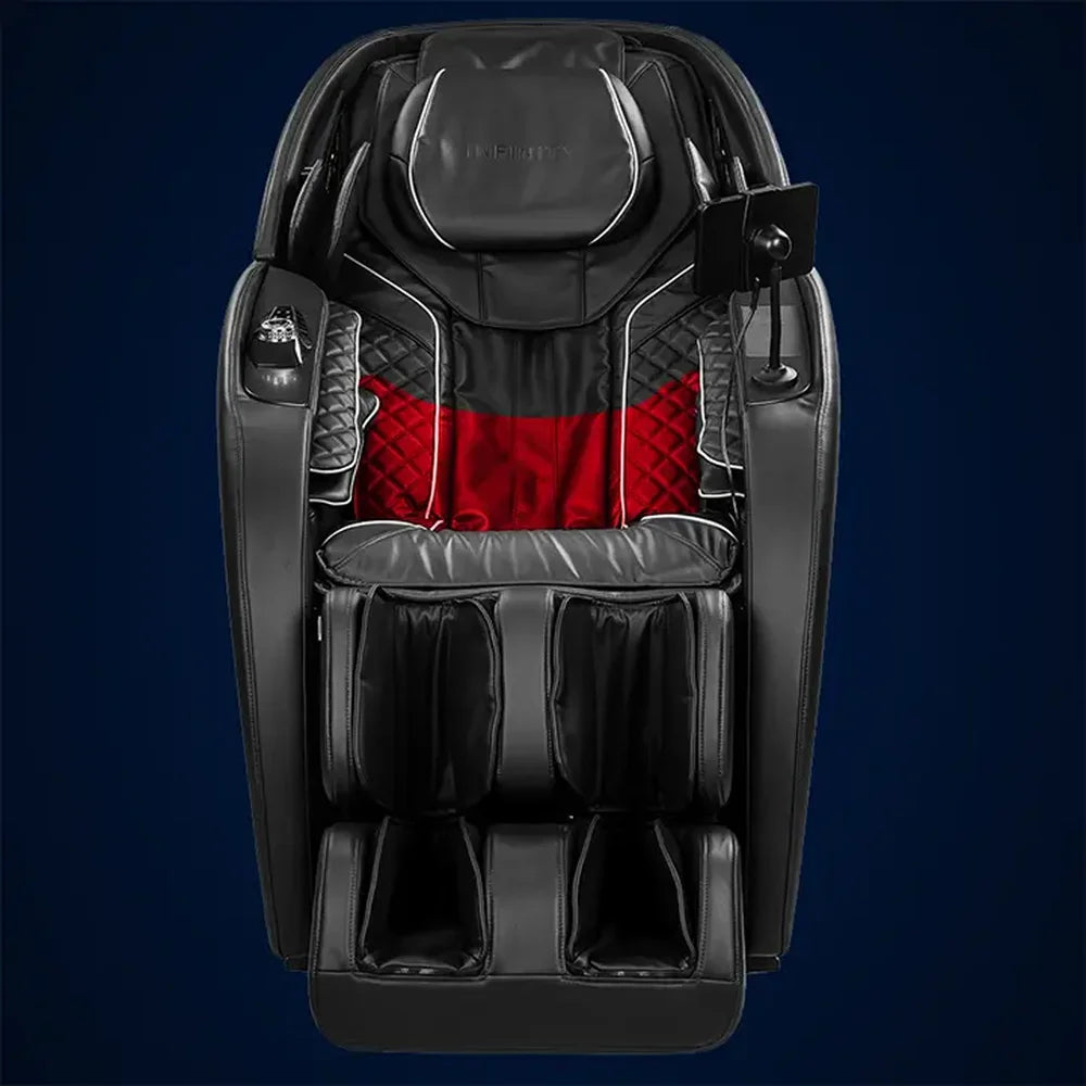 Red heated lumbar zone highlighted in the lower backrest of the Infinity Aura Elite 4D Massage Chair