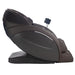 Right side profile of the Infinity Aura Elite in dark brown upholstery standing upright on white