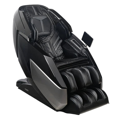 Three-quarter angled studio view of the upright Infinity Circadian DualFlex Chair in glossy black