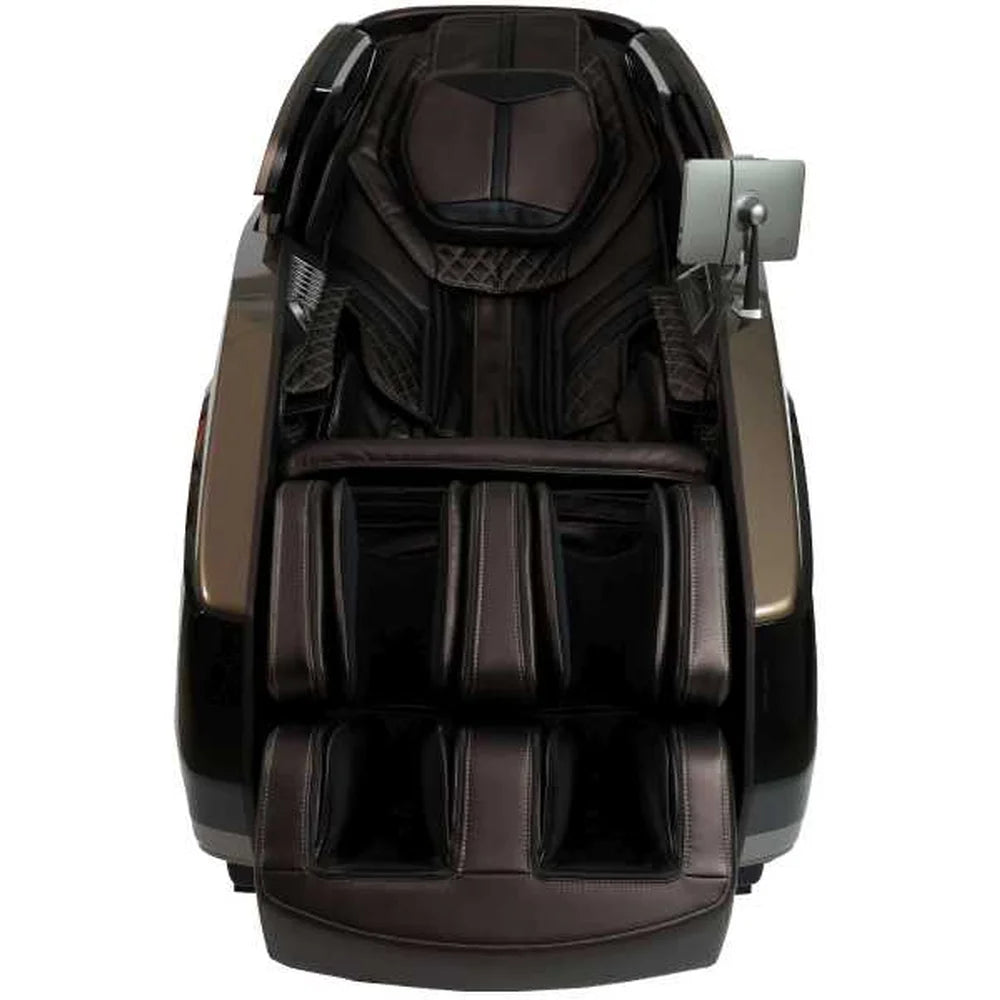 Front elevation of the brown Infinity Circadian Syner-D Recliner Chair with headrest pillow and calf wells