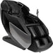 Black leather Infinity Circadian Syner-D angled on white studio backdrop with footrest and tablet arm