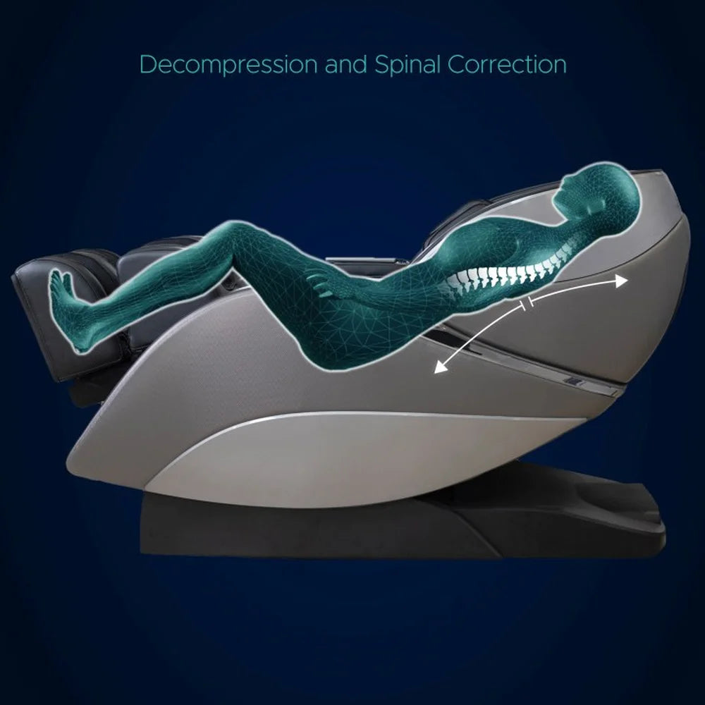 Wireframe body with highlighted spine reclined for the stretch program of the Infinity Genesis Max 4D Massage Chair