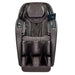 Straight-on front view of the dark brown Infinity Aura Elite 4D Massage Chair with quilted arms and foot wells