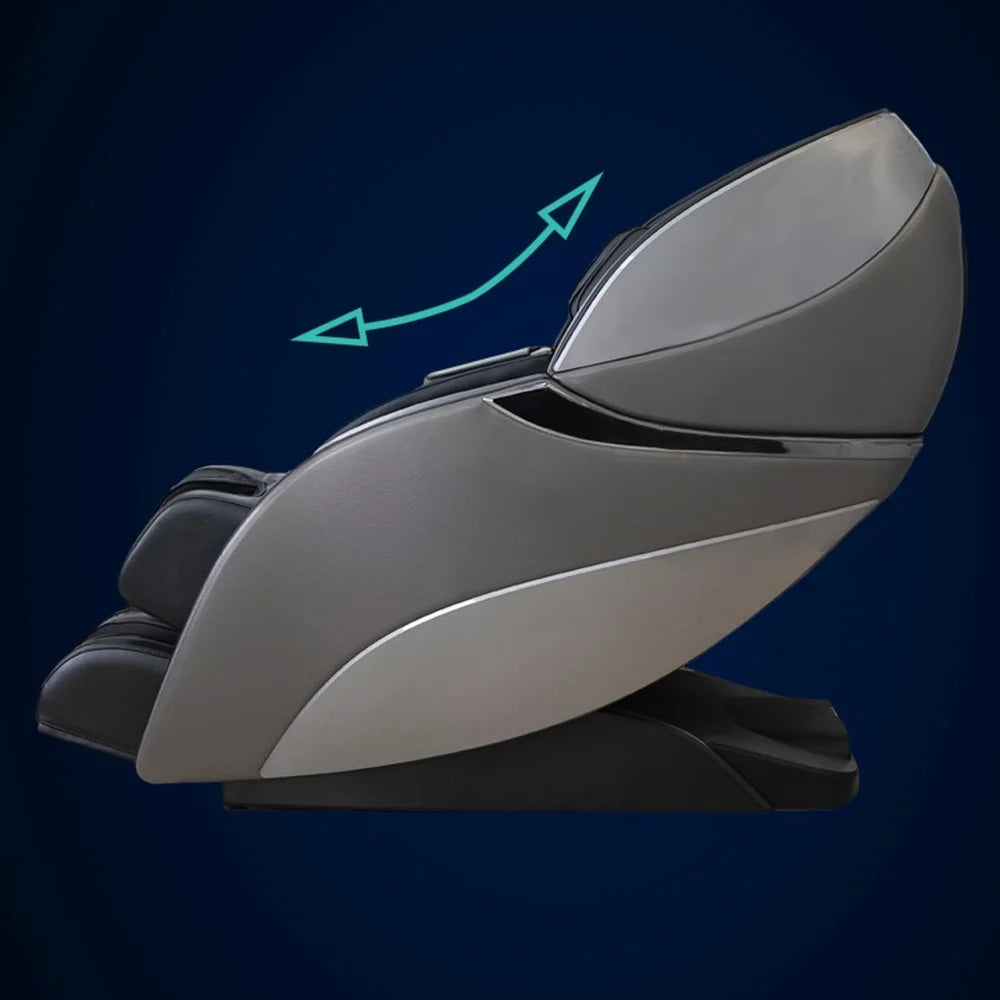 Curved arrow above the gray chair showing the metronome rocking movement of the Gen Max Gen Max 4D
